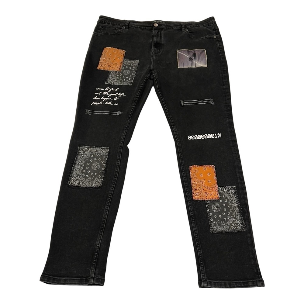 Serenede Jeans Men's Size 44 Black Patch‎ Distressed Skinny Cotton Blend